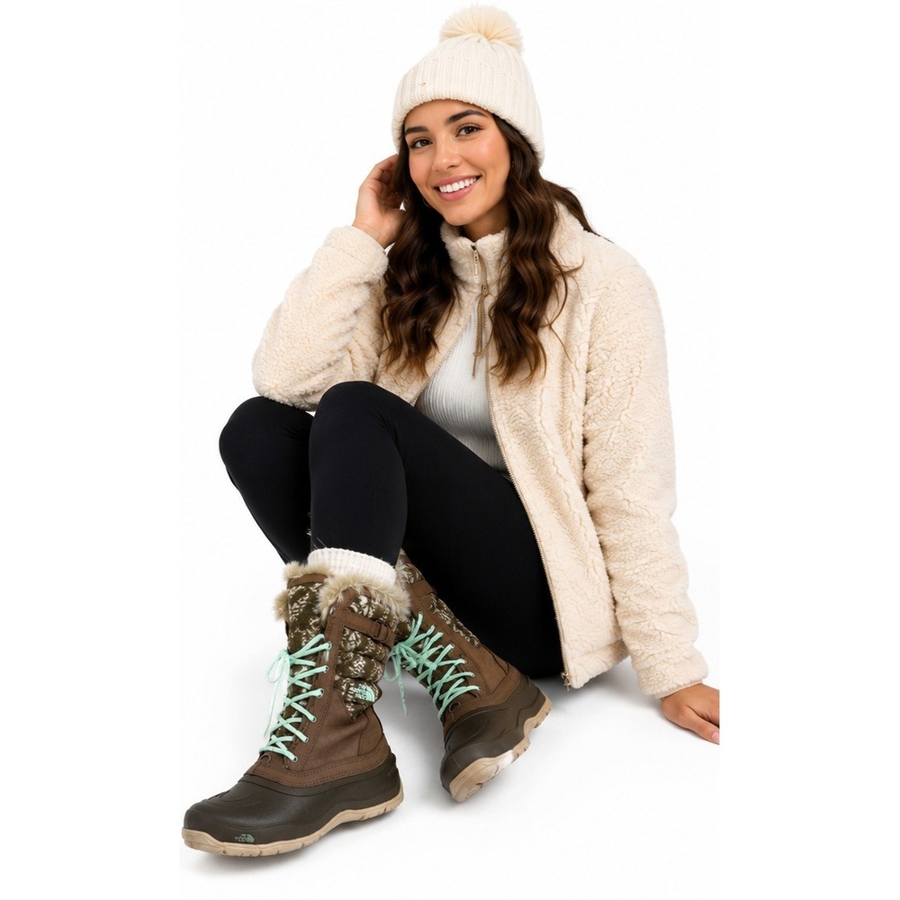 THE NORTH FACE Faux Fur Nordic Lace-Up‎ Winter Boots Women's Size 7 Brown Mint